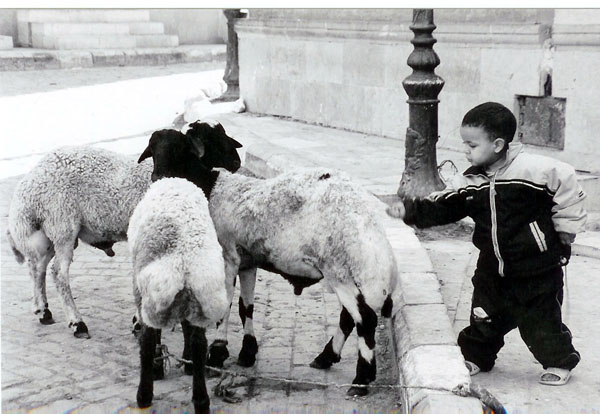 Coptic - boy and sheep BW
