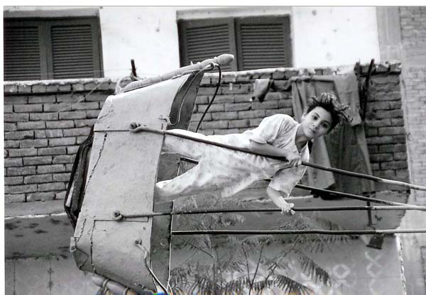 Coptic Cairo - girl on swing BW